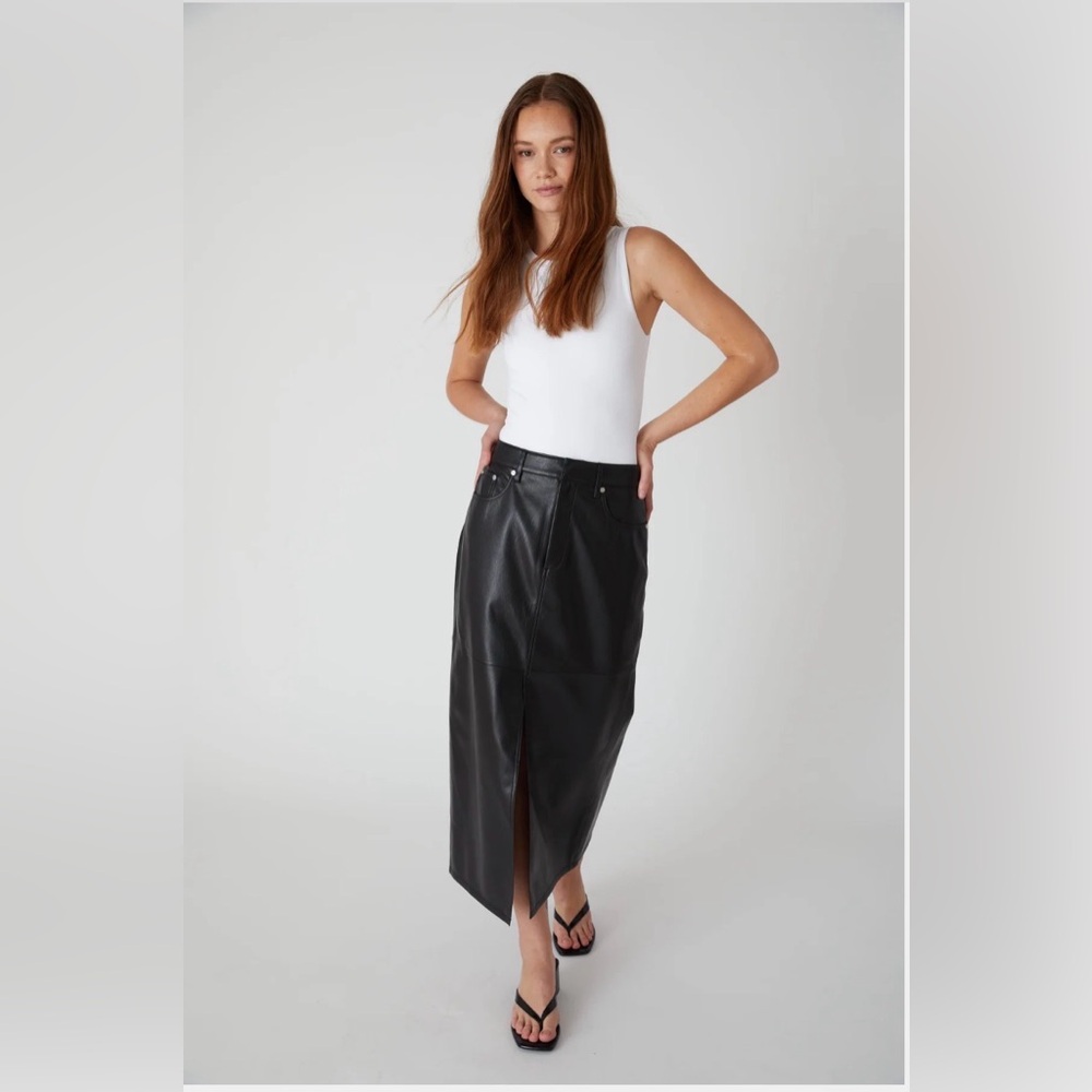 BLANKNYC Vegan Leather Black Midi Skirt with Front Slit - Size 31
